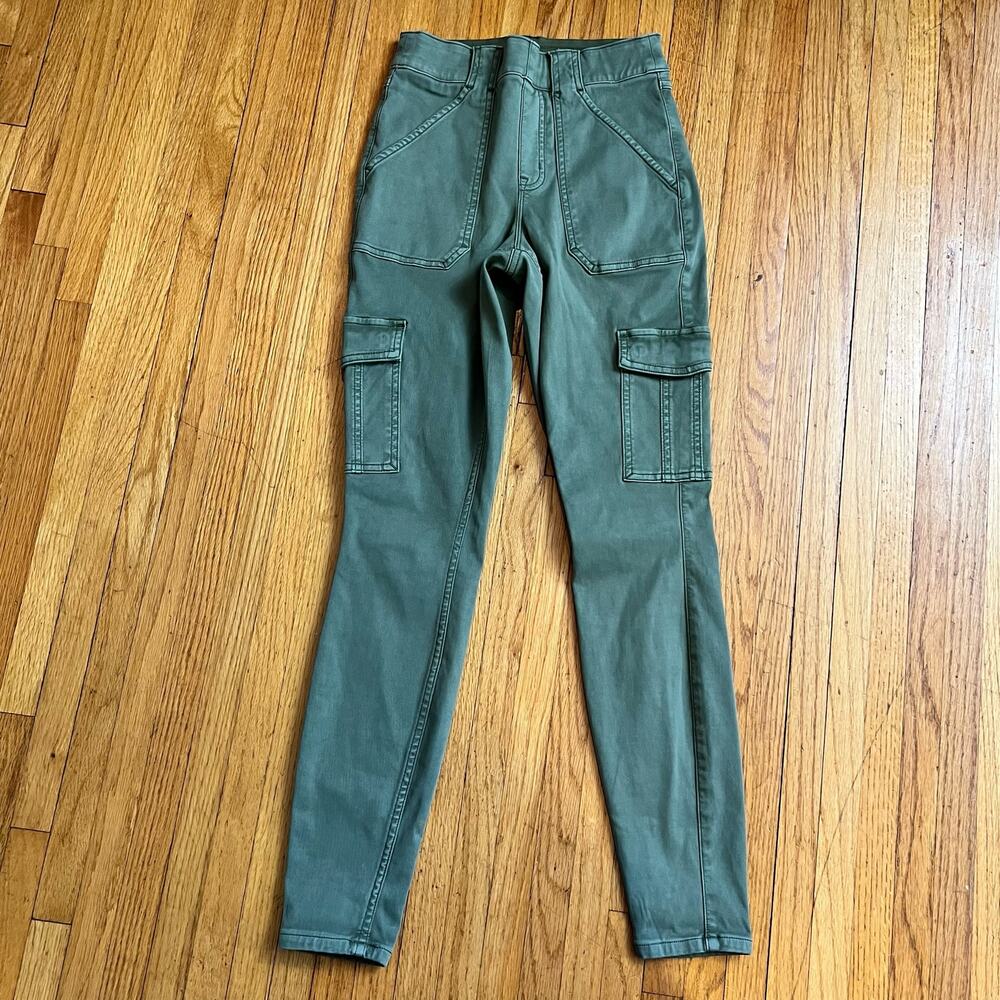 SPANX Pants Womens Small Stretch Twill Cargo Jogger Green High Rise Tapered Leg